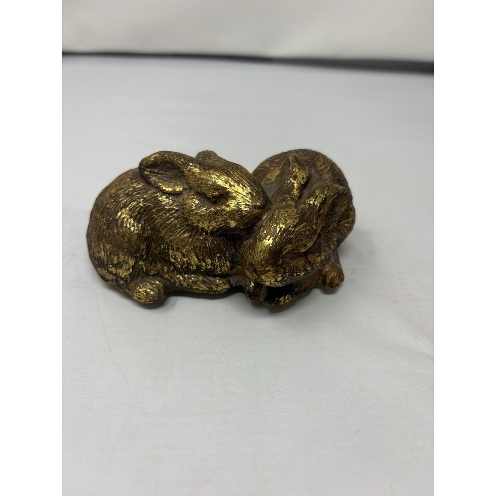 VTG Twin Baby Bunnies Huddle Gold-Tone Sterling Industries 3D Texture Decor